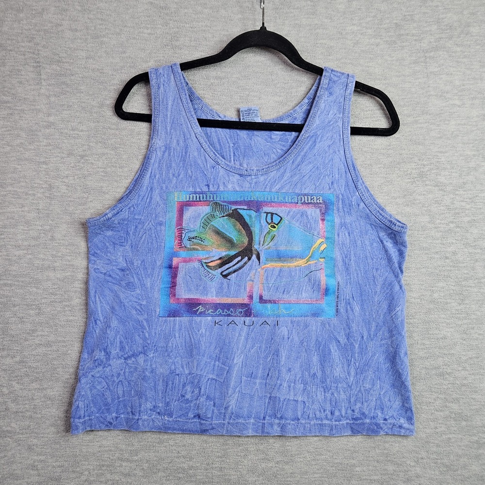 Vintage 90s Kauai Hawaii Fish Graphic Tank Top Cal Cru Unisex Adult Size L